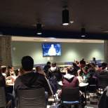 Students packed the marketplace for the viewing party